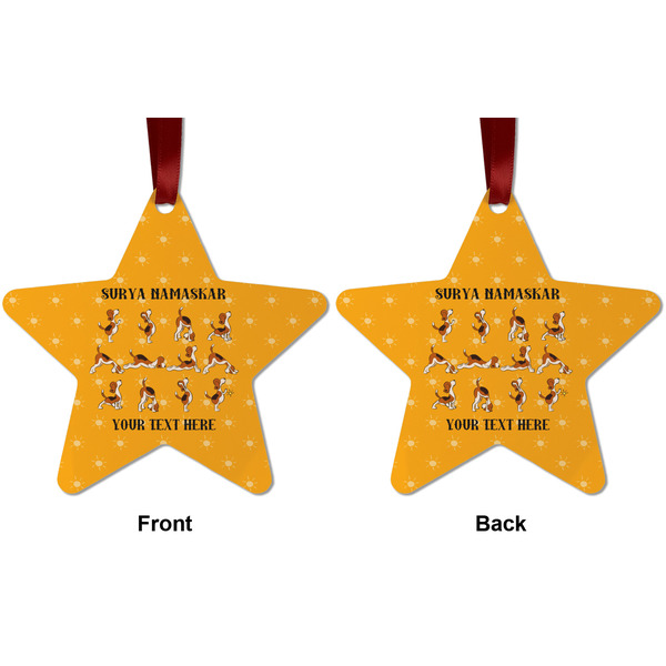 Yoga Dogs Sun Salutations Metal Star Ornament - Front and Back