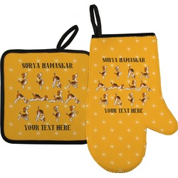 Yoga Dogs Sun Salutations Oven Mitt & Pot Holder Set w/ Name or Text