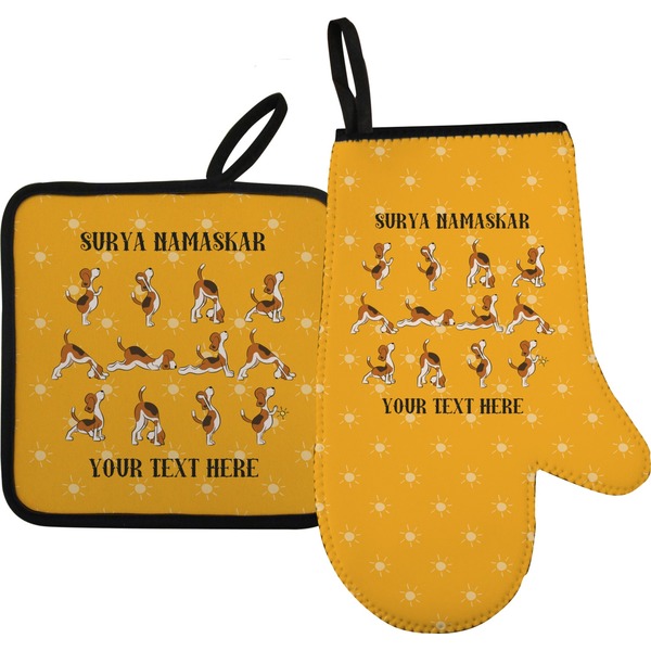 Custom Yoga Dogs Sun Salutations Oven Mitt & Pot Holder Set w/ Name or Text