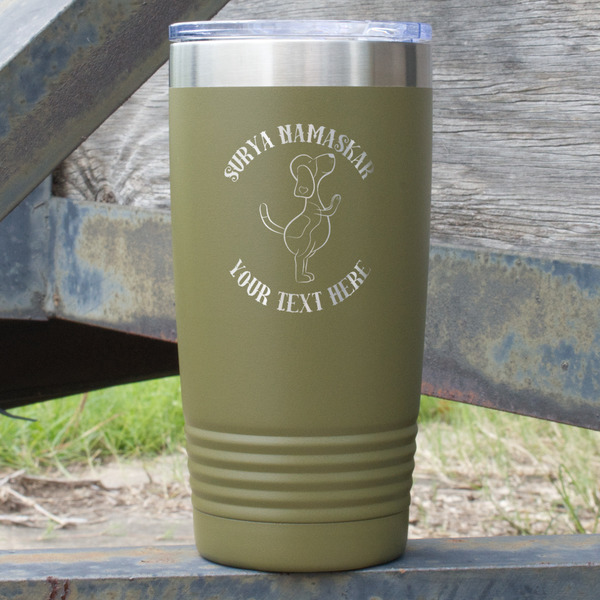 Custom Yoga Dogs Sun Salutations 20 oz Stainless Steel Tumbler - Olive - Single Sided (Personalized)
