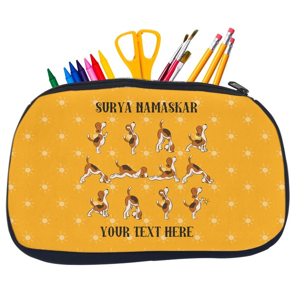 Custom Yoga Dogs Sun Salutations Neoprene Pencil Case - Medium w/ Name or Text