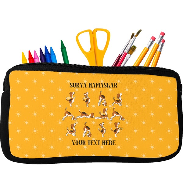 Custom Yoga Dogs Sun Salutations Neoprene Pencil Case - Small w/ Name or Text