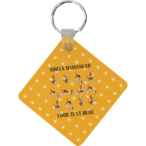 Custom Yoga Dogs Sun Salutations Diamond Plastic Keychain w/ Name or Text