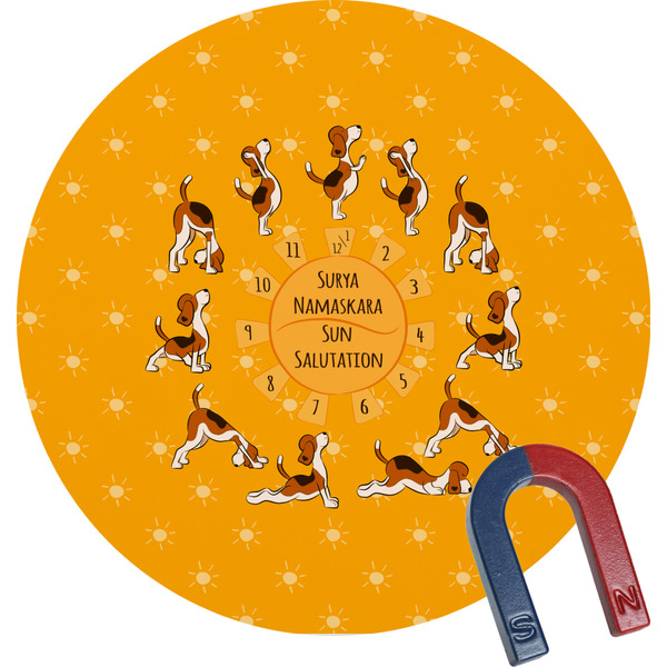 Custom Yoga Dogs Sun Salutations Round Fridge Magnet