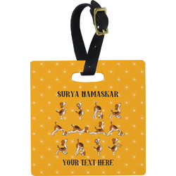 Yoga Dogs Sun Salutations Plastic Luggage Tag - Square w/ Name or Text
