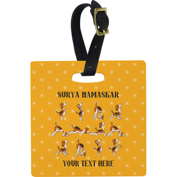 Custom Yoga Dogs Sun Salutations Plastic Luggage Tag - Square w/ Name or Text
