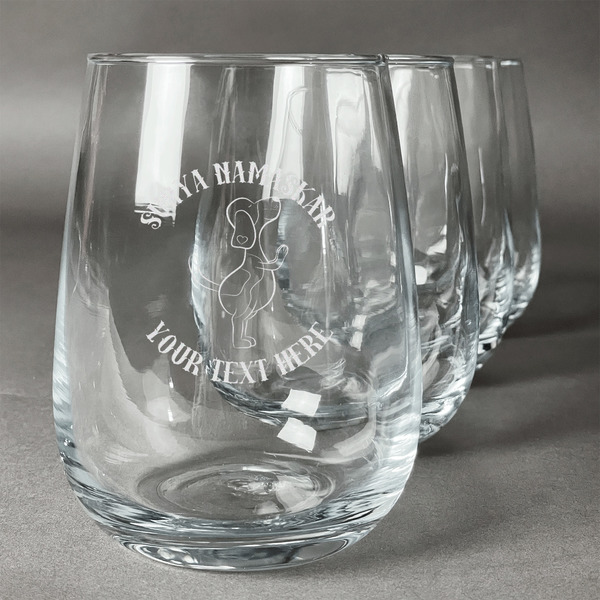 Custom Yoga Dogs Sun Salutations Stemless Wine Glasses (Set of 4) (Personalized)