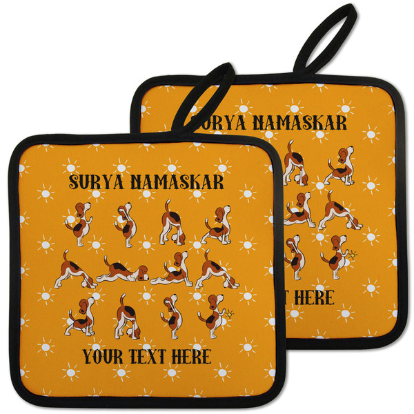 Custom Yoga Dogs Sun Salutations Pot Holders - Set of 2 w/ Name or Text