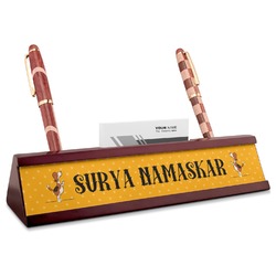 Yoga Dogs Sun Salutations Red Mahogany Nameplate with Business Card Holder (Personalized)