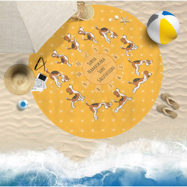 Yoga Dogs Sun Salutations Round Beach Towel Lifestyle