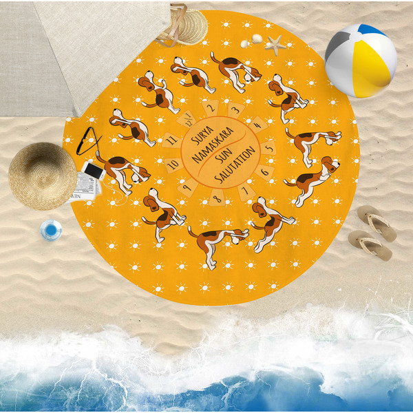 Yoga Dogs Sun Salutations Round Beach Towel Lifestyle