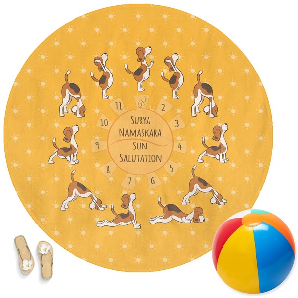 Custom Yoga Dogs Sun Salutations Round Beach Towel