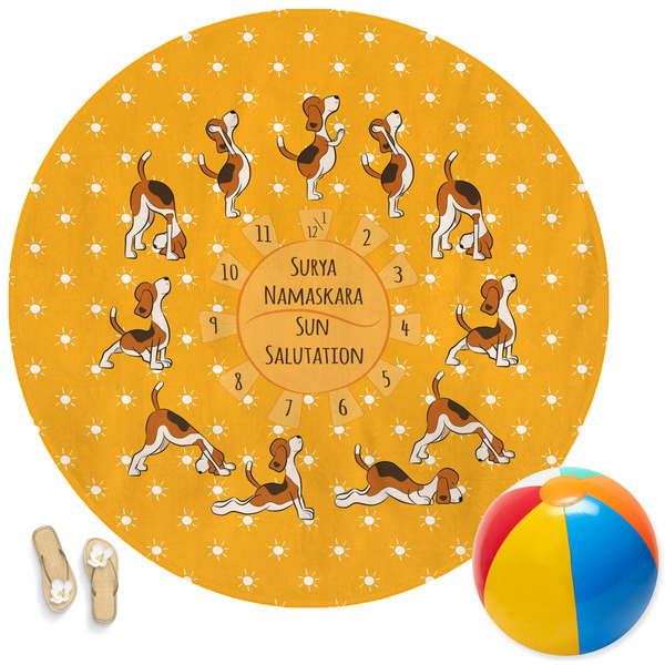 Custom Yoga Dogs Sun Salutations Round Beach Towel