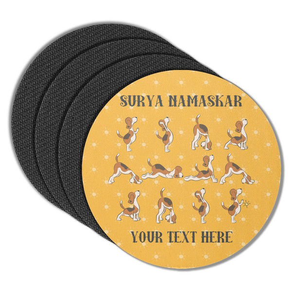 Custom Yoga Dogs Sun Salutations Round Rubber Backed Coasters - Set of 4 (Personalized)