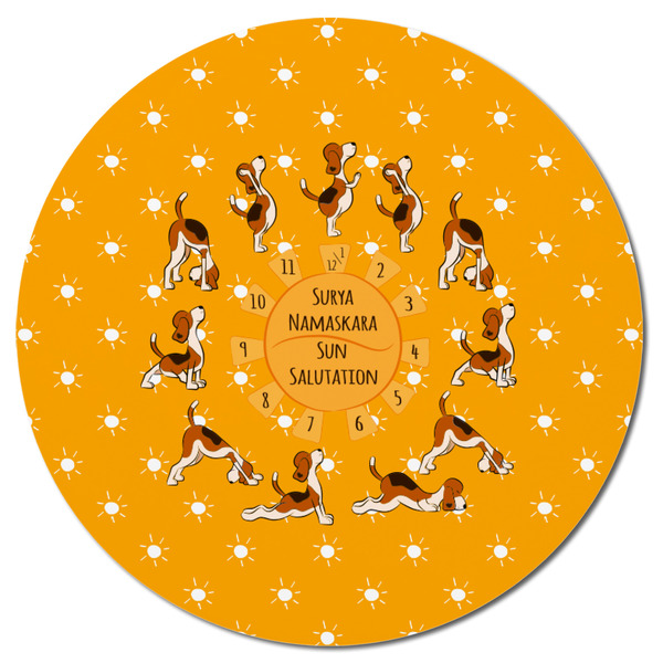 Yoga Dogs Sun Salutations Round Fridge Magnet - FRONT