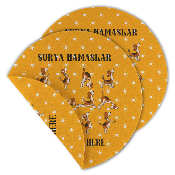 Custom Yoga Dogs Sun Salutations Round Linen Placemat - Double Sided - Set of 4 (Personalized)