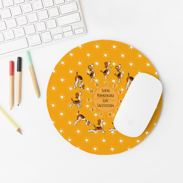 Yoga Dogs Sun Salutations Round Mousepad - LIFESTYLE 2