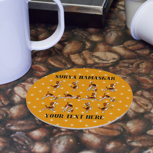 Yoga Dogs Sun Salutations Round Paper Coaster - Front