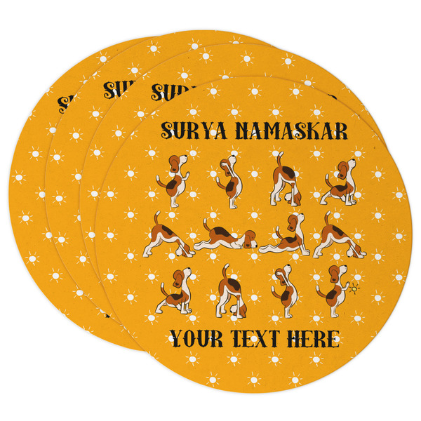 Custom Yoga Dogs Sun Salutations Round Paper Coasters w/ Name or Text