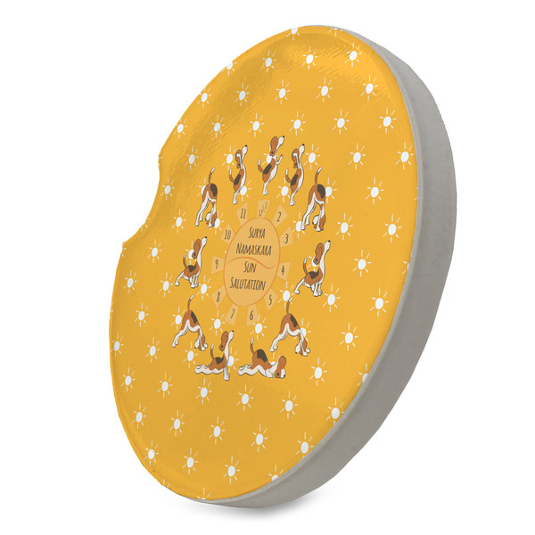Yoga Dogs Sun Salutations Sandstone Car Coaster - STANDING ANGLE