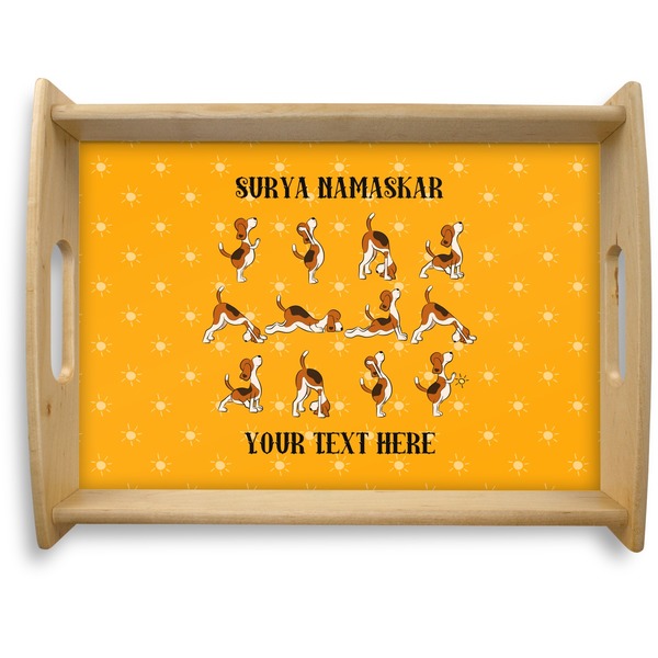 Custom Yoga Dogs Sun Salutations Natural Wooden Tray - Large (Personalized)