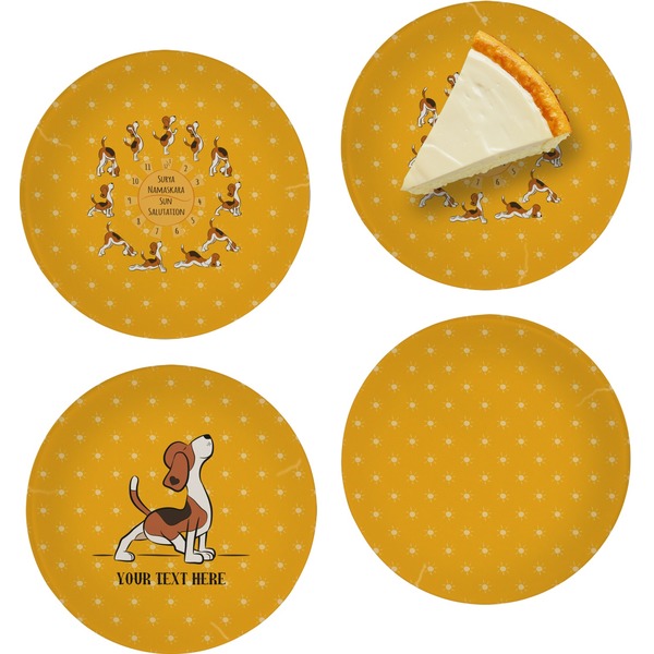 Custom Yoga Dogs Sun Salutations Set of 4 Glass Appetizer / Dessert Plate 8" (Personalized)