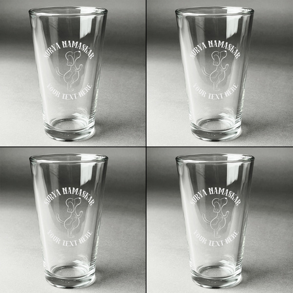 Yoga Dogs Sun Salutations Set of Four Engraved Beer Glasses - Individual View
