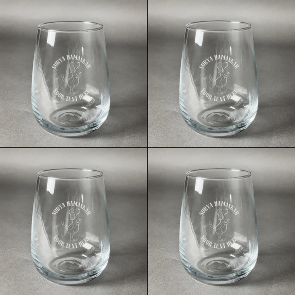 Yoga Dogs Sun Salutations Set of Four Personalized Stemless Wineglasses (Approval)