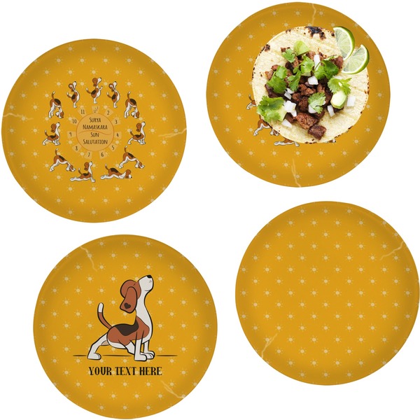 Custom Yoga Dogs Sun Salutations Set of 4 Glass Lunch / Dinner Plate 10" (Personalized)