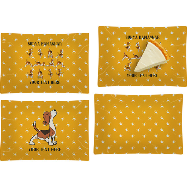 Custom Yoga Dogs Sun Salutations Set of 4 Glass Rectangular Appetizer / Dessert Plate (Personalized)