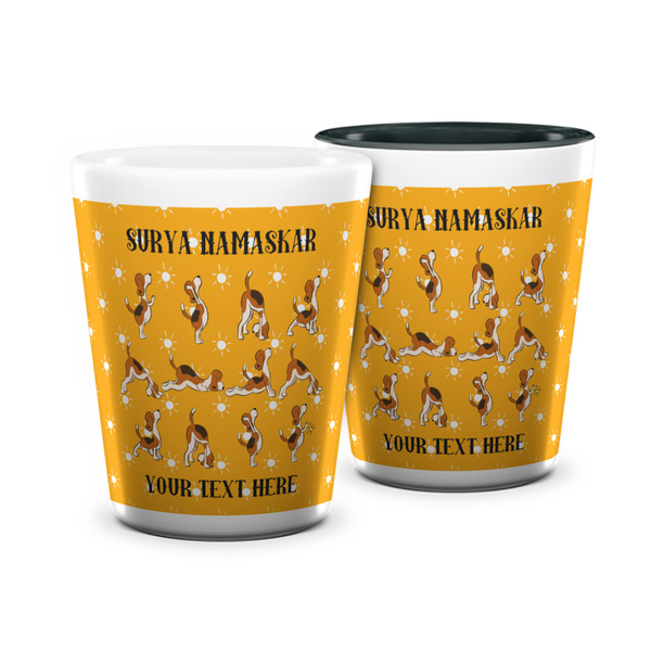 Custom Yoga Dogs Sun Salutations Ceramic Shot Glass - 1.5 oz (Personalized)