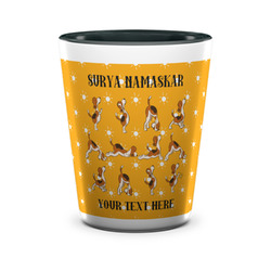 Yoga Dogs Sun Salutations Ceramic Shot Glass - 1.5 oz - Two Tone - Set of 4 (Personalized)
