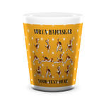 Yoga Dogs Sun Salutations Ceramic Shot Glass - 1.5 oz - White - Set of 4 (Personalized)