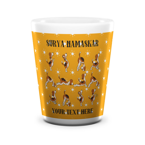 Custom Yoga Dogs Sun Salutations Ceramic Shot Glass - 1.5 oz - White - Set of 4 (Personalized)