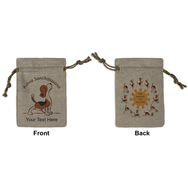 Custom Yoga Dogs Sun Salutations Small Burlap Gift Bag - Front & Back (Personalized)