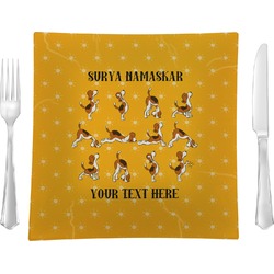 Yoga Dogs Sun Salutations 9.5" Glass Square Lunch / Dinner Plate- Single or Set of 4 (Personalized)