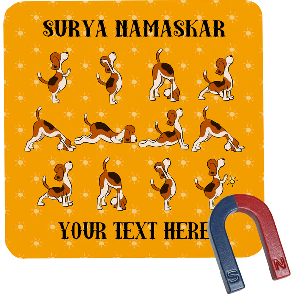 Custom Yoga Dogs Sun Salutations Square Fridge Magnet (Personalized)