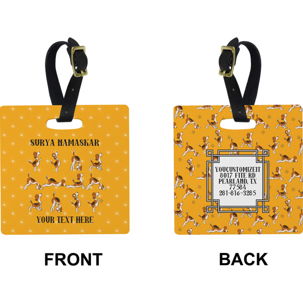 Yoga Dogs Sun Salutations Square Luggage Tag (Front + Back)