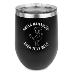 Yoga Dogs Sun Salutations Stemless Stainless Steel Wine Tumbler - Black - Double Sided (Personalized)