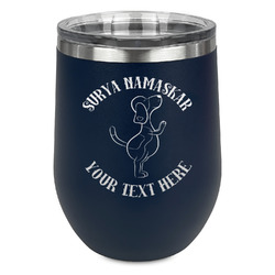 Yoga Dogs Sun Salutations Stemless Stainless Steel Wine Tumbler - Navy - Double Sided (Personalized)