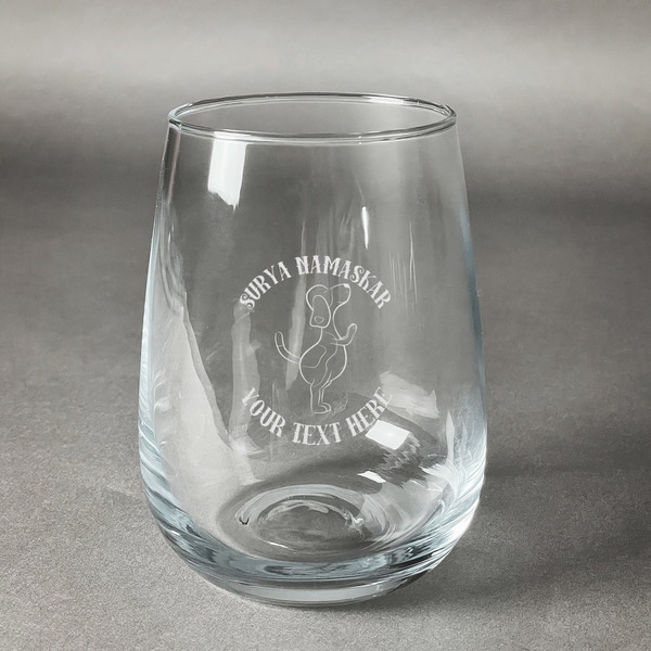Custom Yoga Dogs Sun Salutations Stemless Wine Glass - Engraved (Personalized)