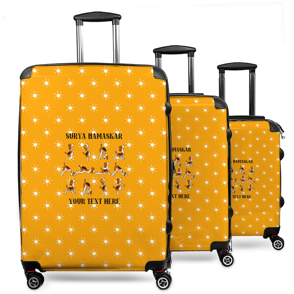 Custom Yoga Dogs Sun Salutations 3 Piece Luggage Set - 20" Carry On, 24" Medium Checked, 28" Large Checked (Personalized)