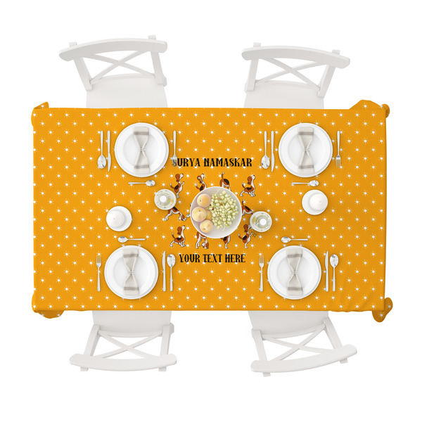 Yoga Dogs Sun Salutations Tablecloths (58"x102") - TOP VIEW (with plates)