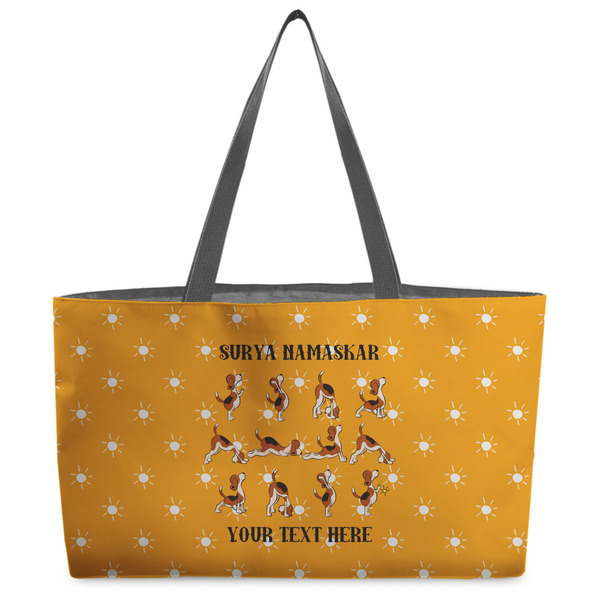 Custom Yoga Dogs Sun Salutations Beach Totes Bag - w/ Black Handles (Personalized)