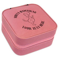 Yoga Dogs Sun Salutations Travel Jewelry Boxes - Pink Leather (Personalized)