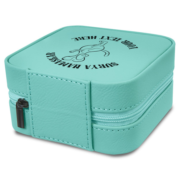 Yoga Dogs Sun Salutations Travel Jewelry Boxes - Leather - Teal - View from Rear