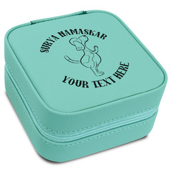 Yoga Dogs Sun Salutations Travel Jewelry Box - Teal Leather (Personalized)
