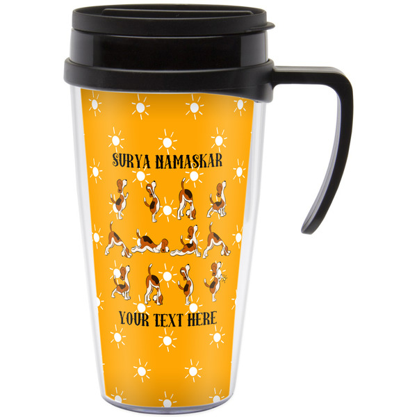 Custom Yoga Dogs Sun Salutations Acrylic Travel Mug with Handle (Personalized)