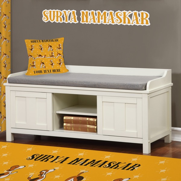 Yoga Dogs Sun Salutations Wall Name Decal Above Storage bench