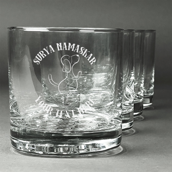 Custom Yoga Dogs Sun Salutations Whiskey Glasses (Set of 4) (Personalized)